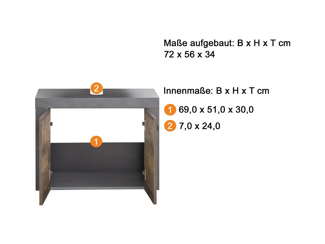 Badkamermeubel onder de Wastafel Indy, Bruin, 72x34x56 cm, Seven Design