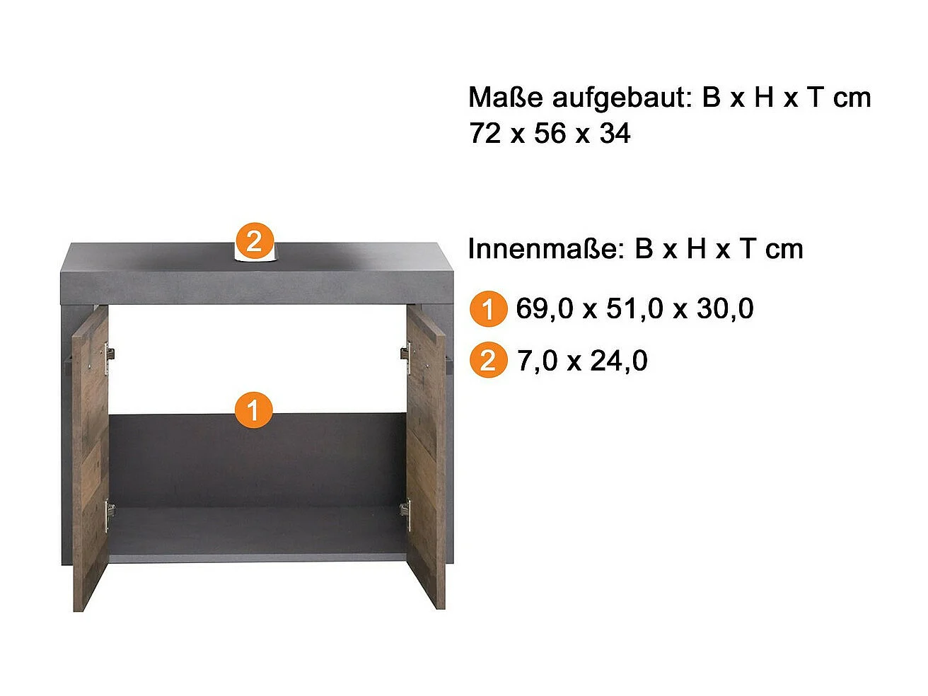 Meuble de Salle de Bain Sous Lavabo Indy, Marron, 72x34x56 cm, Seven Design