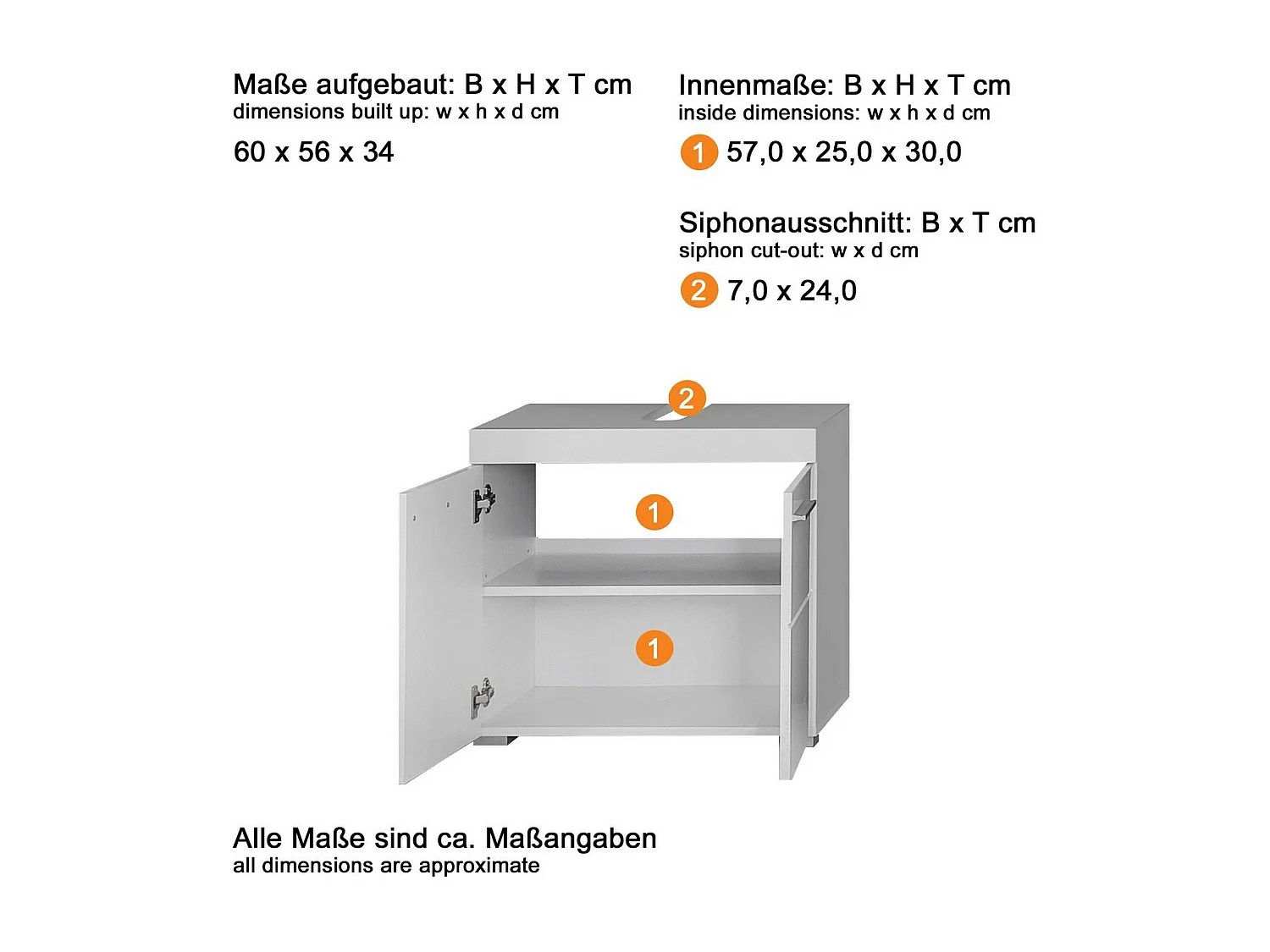 Mueble de Baño para Lavabo Amanda 1, Blanco, 60x34x56 cm, Seven Design