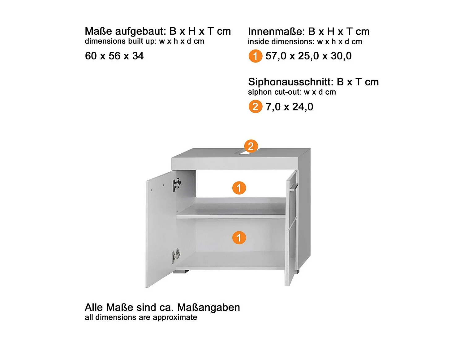 Meuble de Salle de Bain Sous Lavabo Amanda, Gris, 60x34x56 cm, Seven Design
