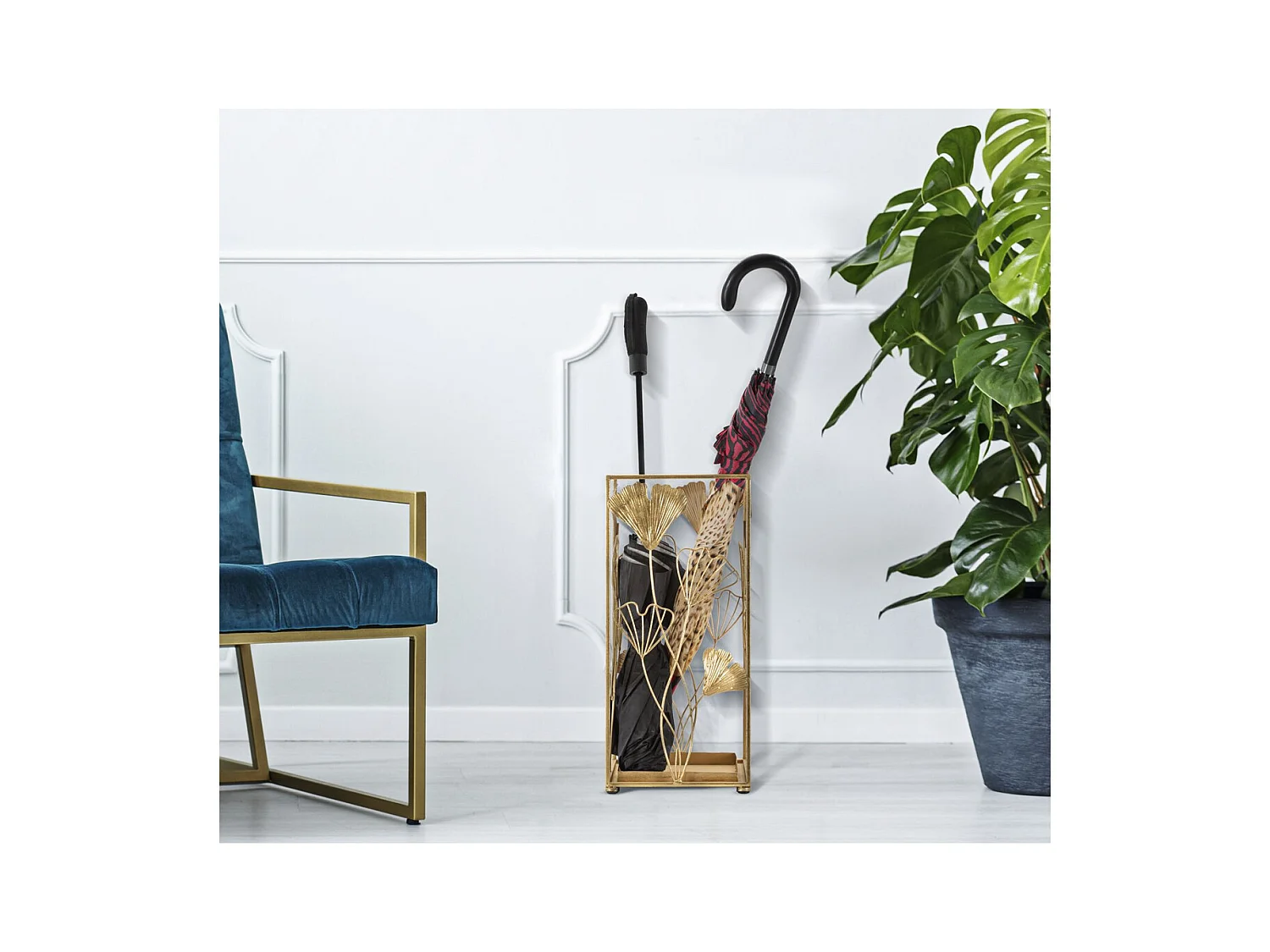 Porte-Parapluie Feuille 59, Or, 22,5x22,5x48,5 cm, Epikasa