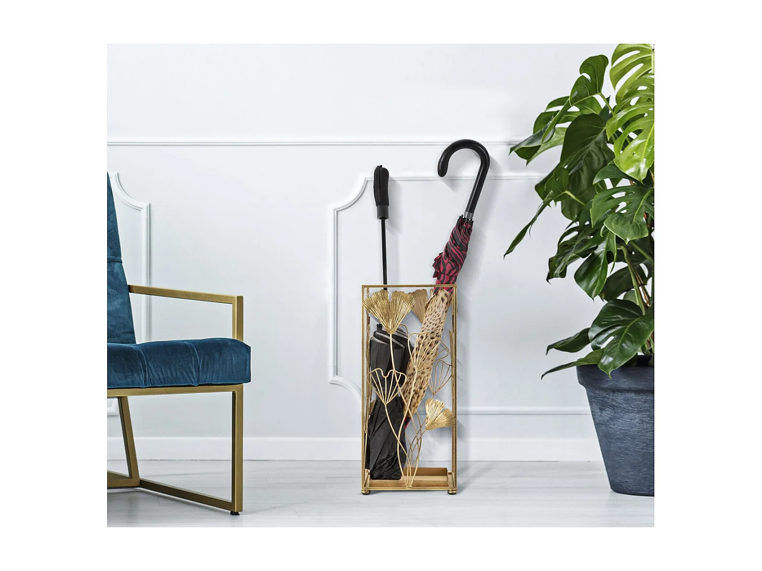 Porte-Parapluie Feuille 59, Or, 22,5x22,5x48,5 cm, Seven Design