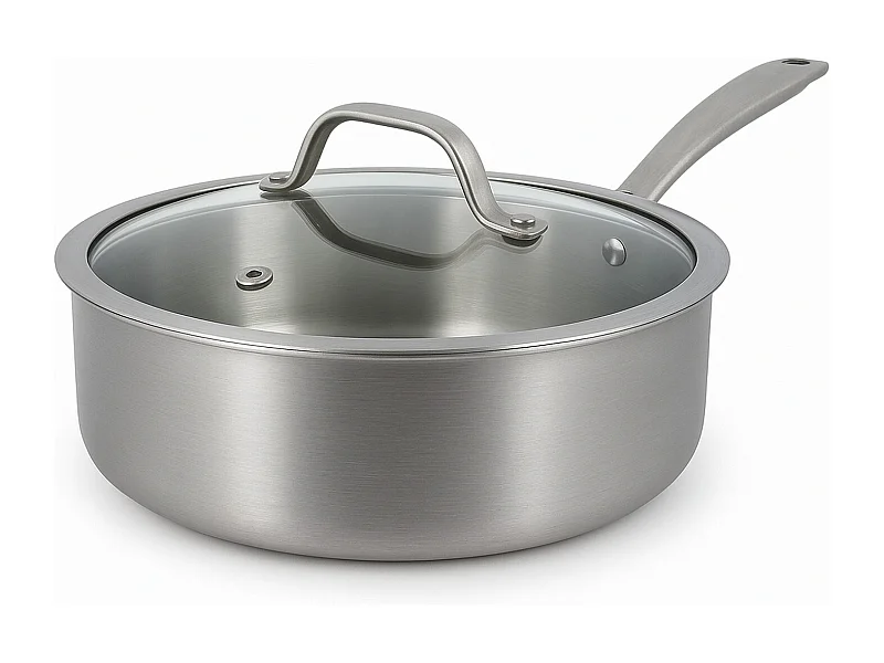Menastyl - Sauteuse Triply 24cm En Inox Couvercle Verre Fabriquee En France