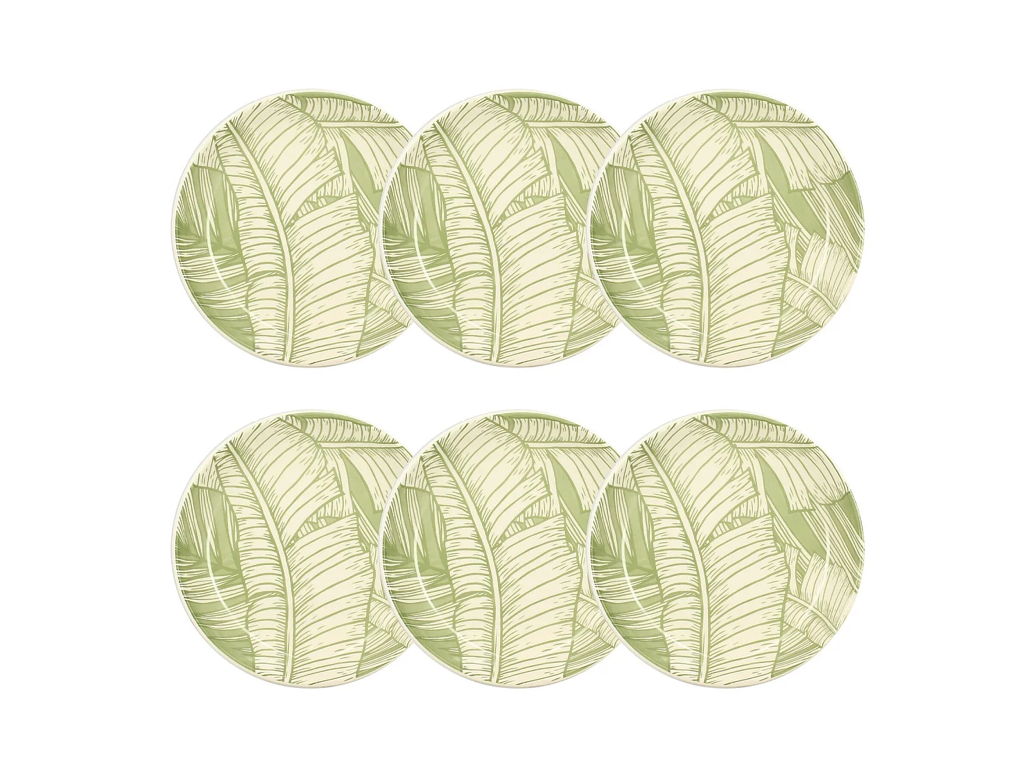 Novastyl - Lot 6 Assiettes Creuses Leaves 20.5cm En Gres Vert