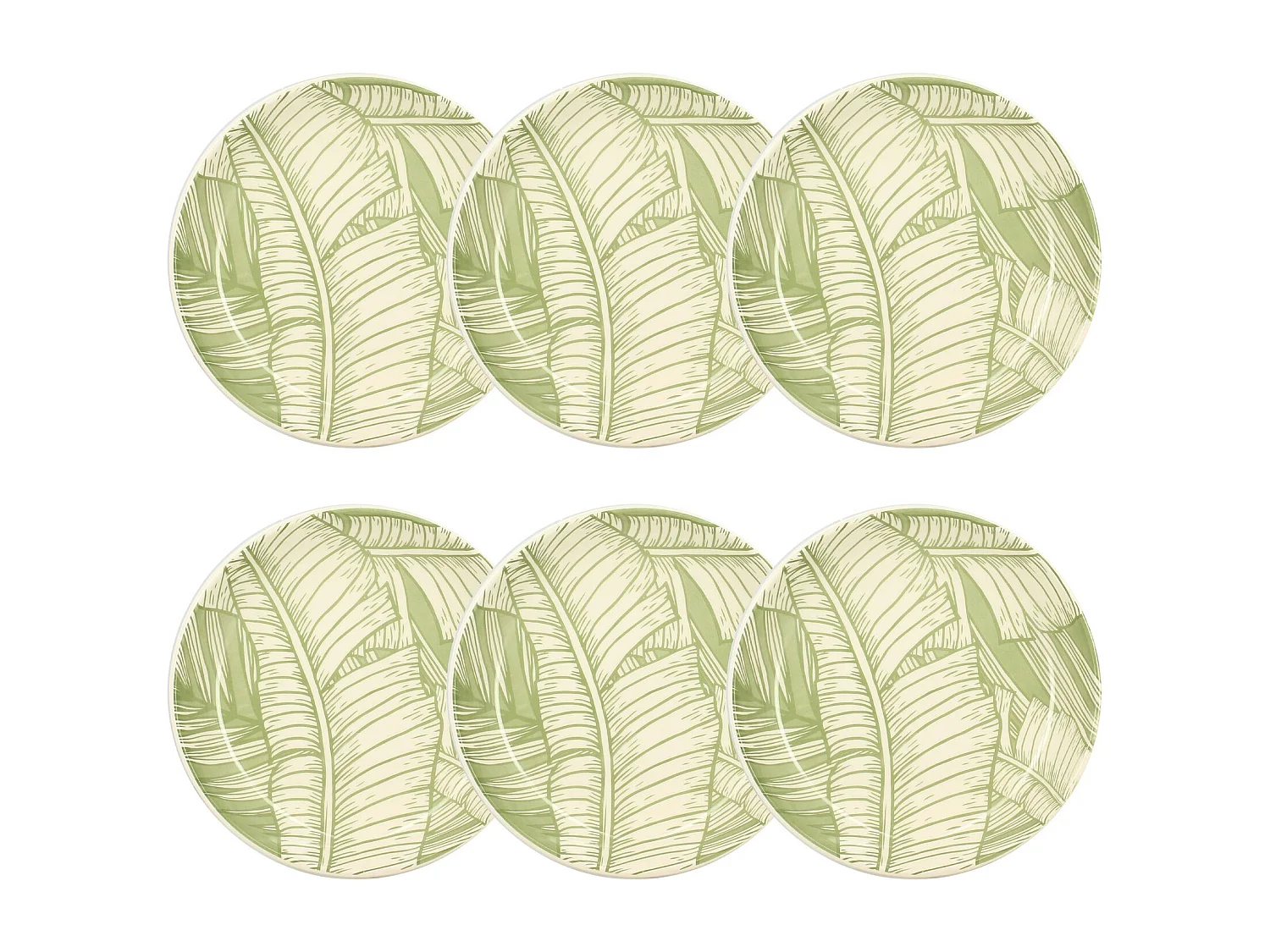 Novastyl - Lot 6 Assiettes Creuses Leaves 20.5cm En Gres Vert