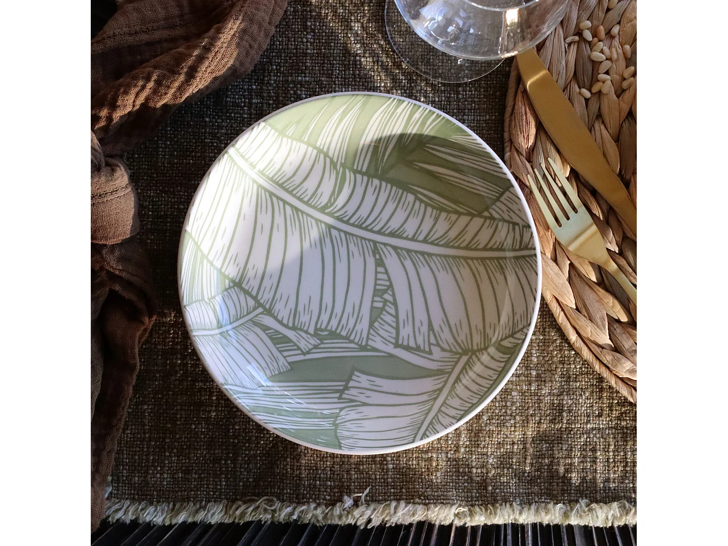 Novastyl - Lot 6 Assiettes Creuses Leaves 20.5cm En Gres Vert