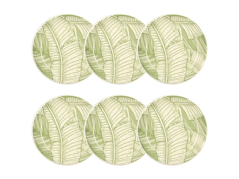 Novastyl - Lot 6 Assiettes Creuses Leaves 20.5cm En Gres Vert