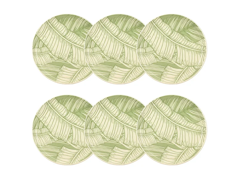 Novastyl - Lot 6 Assiettes Dessert Leaves 20cm En Gres Vert