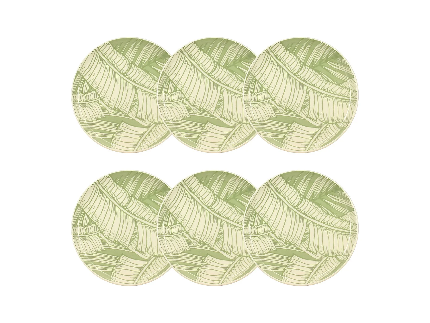 Novastyl - Lot 6 Assiettes Dessert Leaves 20cm En Gres Vert