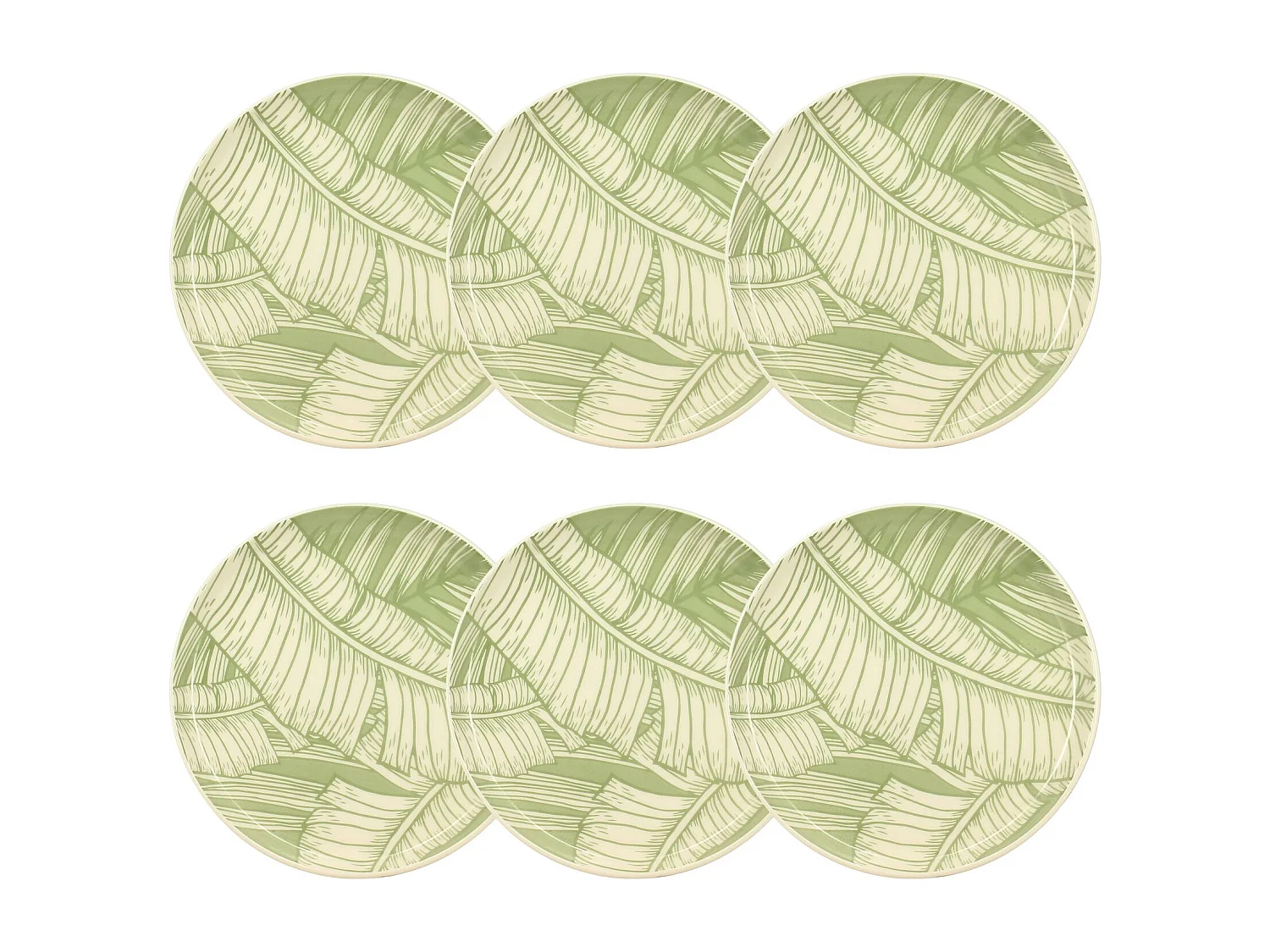 Novastyl - Lot 6 Assiettes Dessert Leaves 20cm En Gres Vert