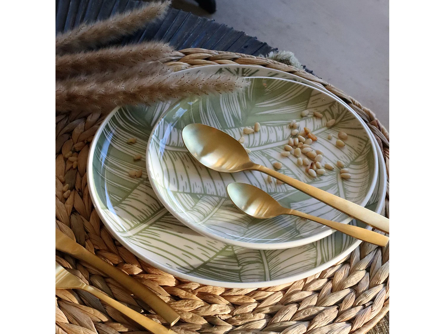 Novastyl - Lot 6 Assiettes Plates 26cm En Grès Vert