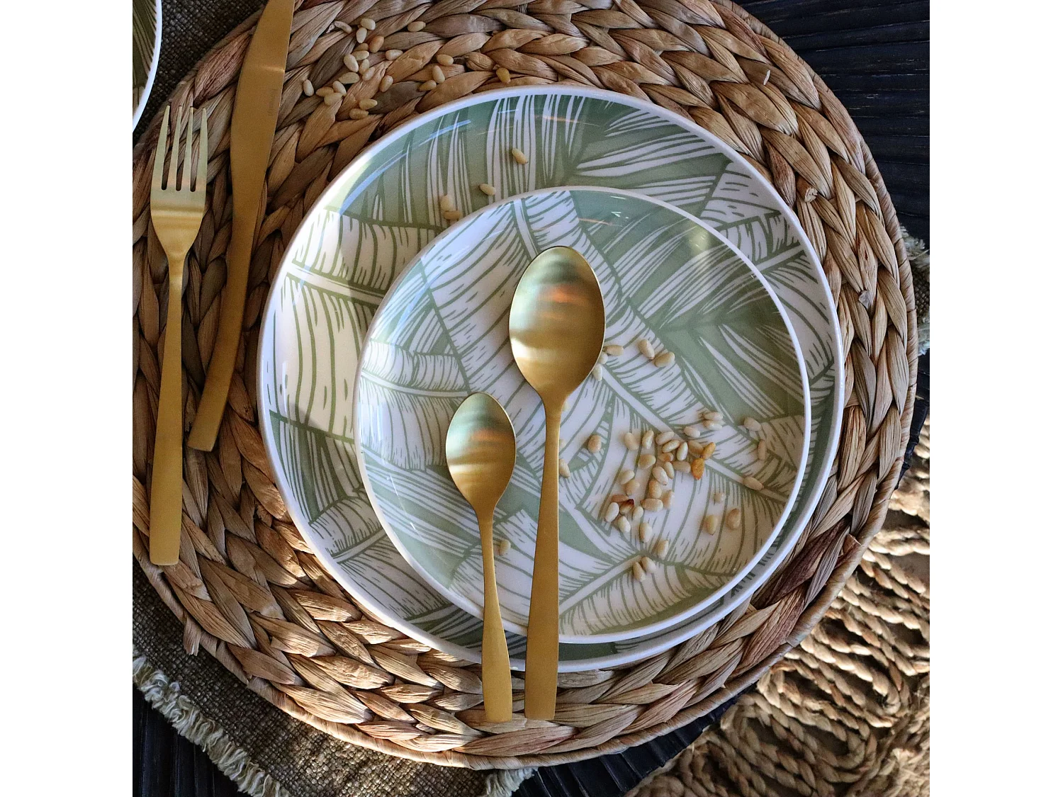 Novastyl - Lot 6 Assiettes Plates 26cm En Grès Vert