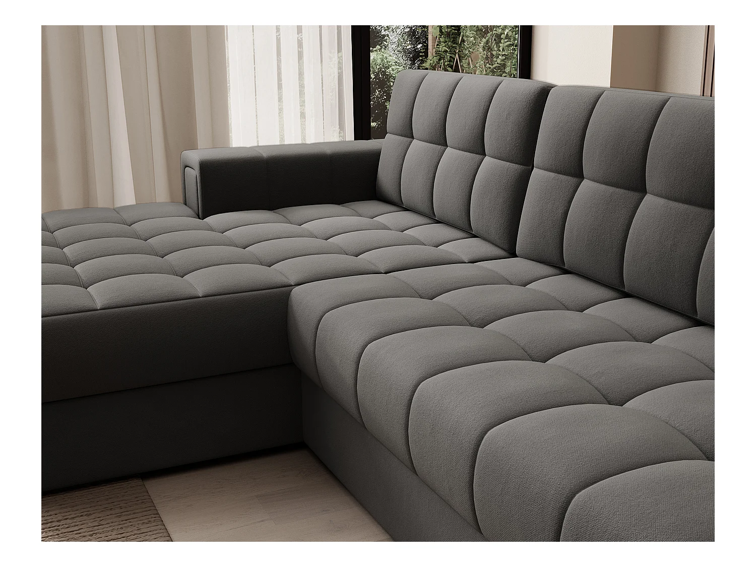 Canapé d'angle KELLY velours - Rangement et convertible-Gris-Méridienne A gauche