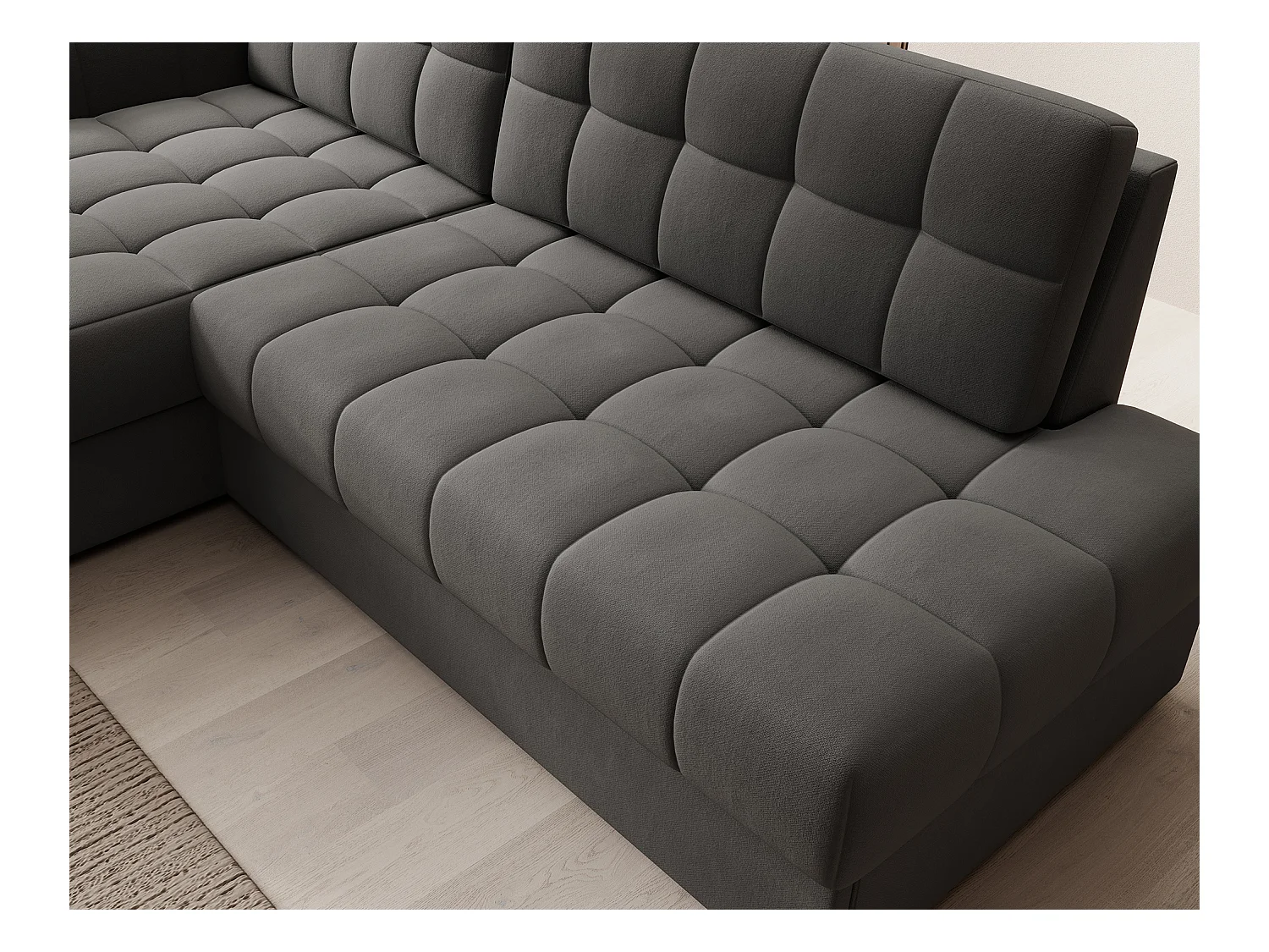 Canapé d'angle KELLY velours - Rangement et convertible-Gris-Méridienne A gauche