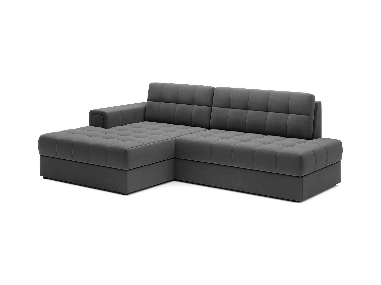 Canapé d'angle KELLY velours - Rangement et convertible-Gris-Méridienne A gauche