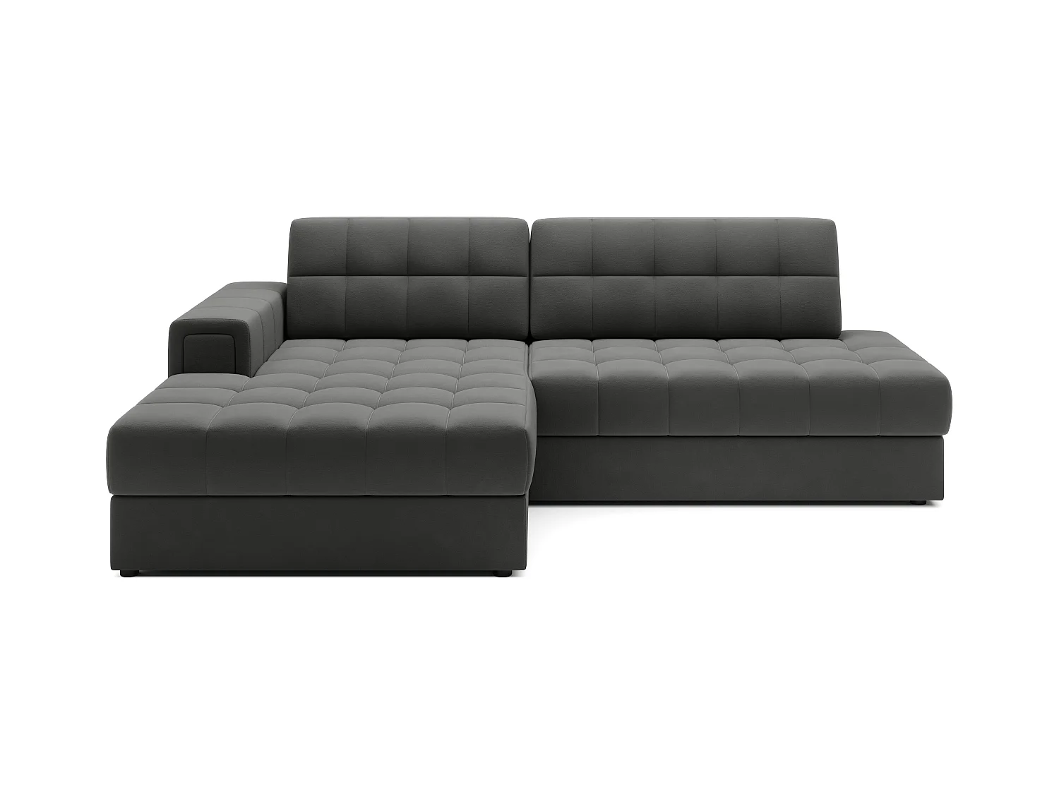 Canapé d'angle KELLY velours - Rangement et convertible-Gris-Méridienne A gauche