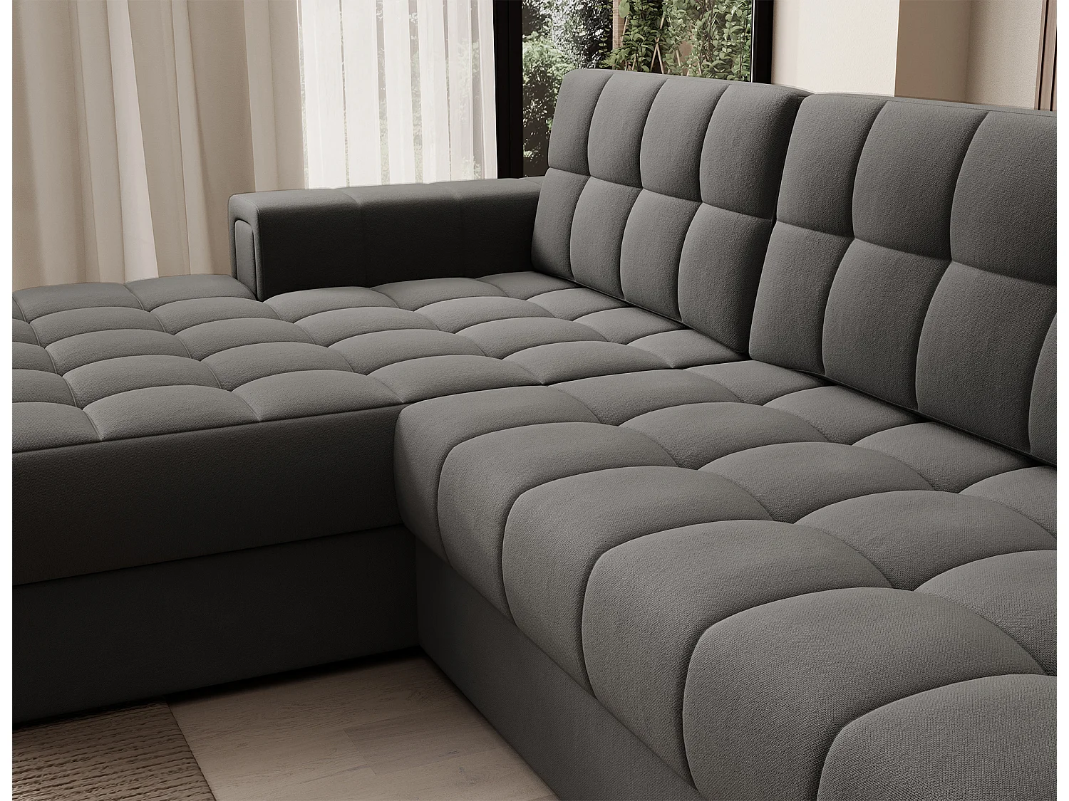 Canapé d'angle KELLY velours - Rangement et convertible-Gris-Méridienne A gauche