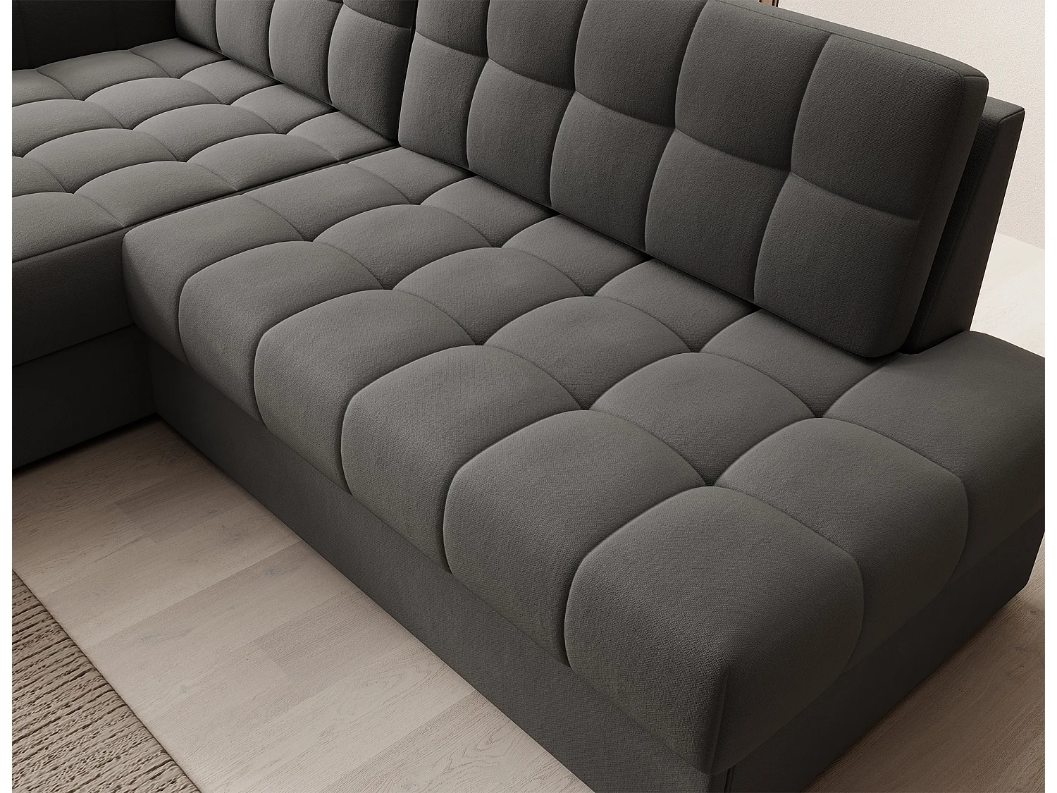 Canapé d'angle KELLY velours - Rangement et convertible-Gris-Méridienne A gauche