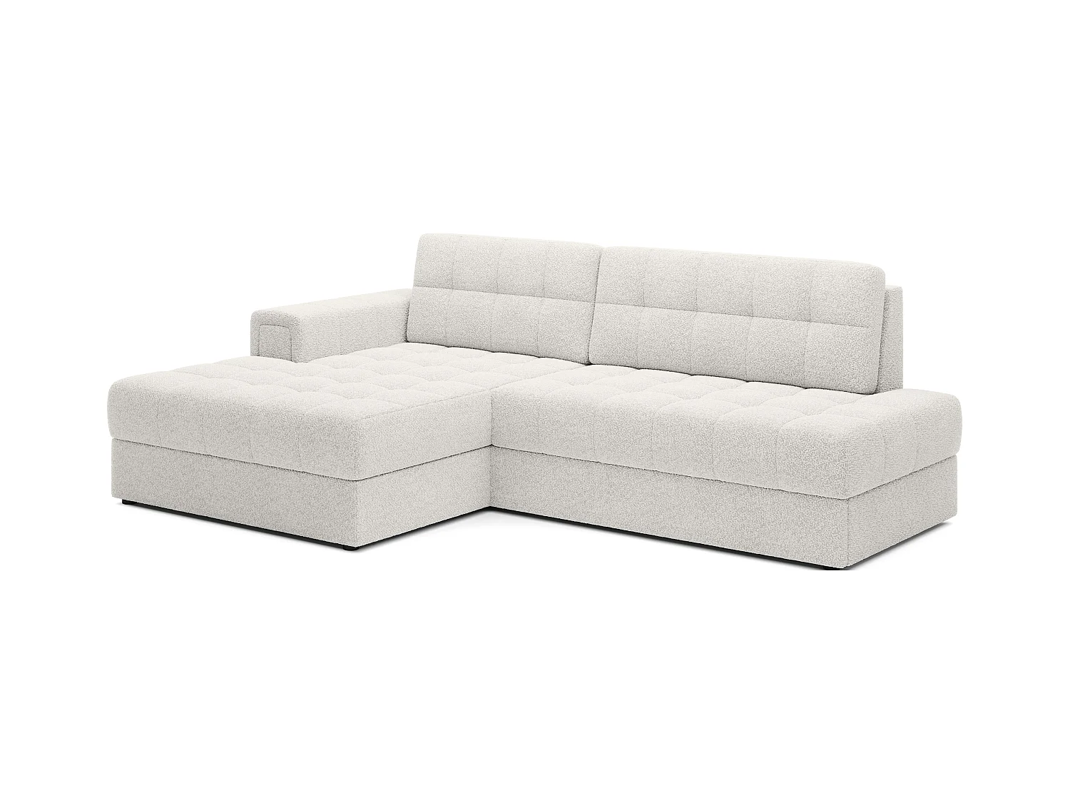 Canapé d'angle KELLY tissu bouclette - Rangement et convertible-Blanc-Méridienne A gauche