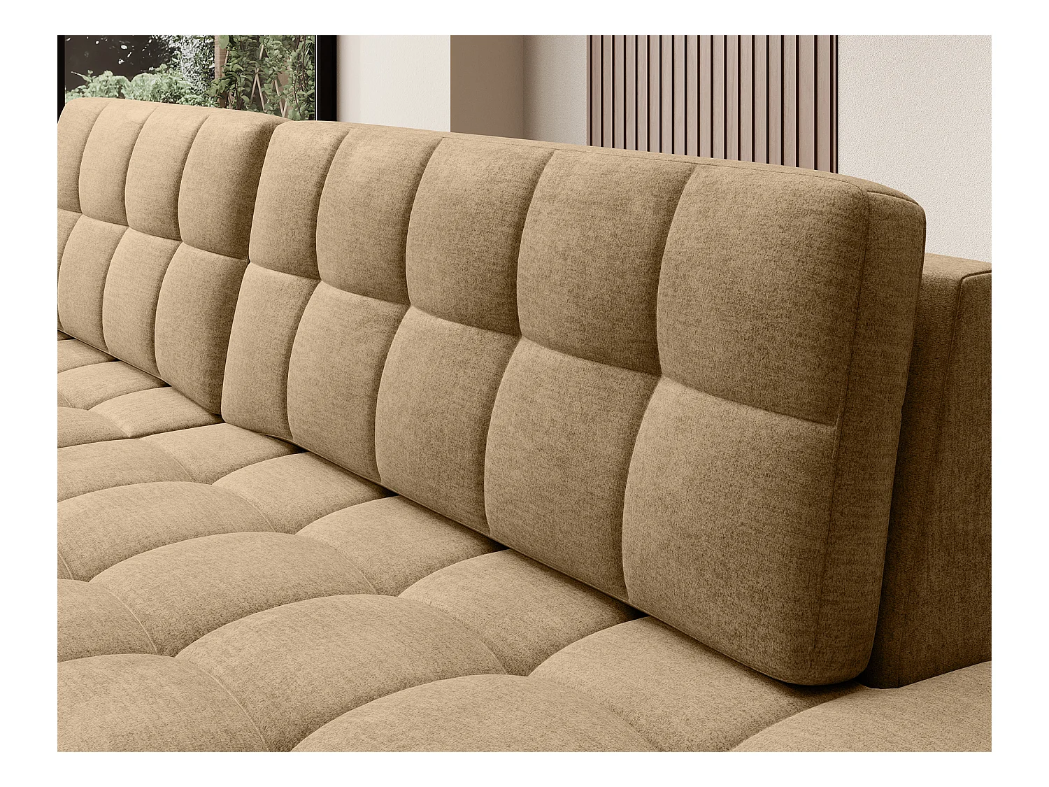 Canapé d'angle KELLY velours - Rangement et convertible-Beige foncé-Méridienne A gauche