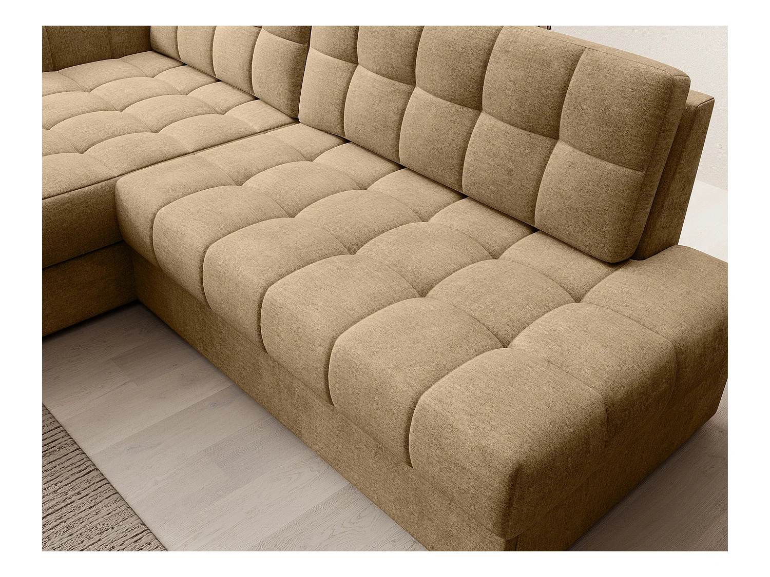 Canapé d'angle KELLY velours - Rangement et convertible-Beige foncé-Méridienne A gauche