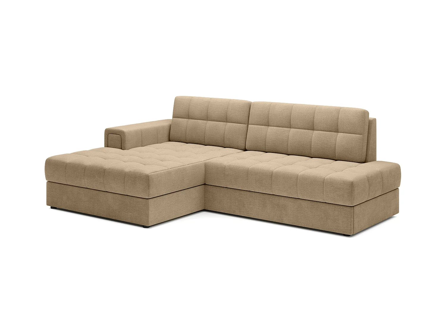 Canapé d'angle KELLY velours - Rangement et convertible-Beige foncé-Méridienne A gauche