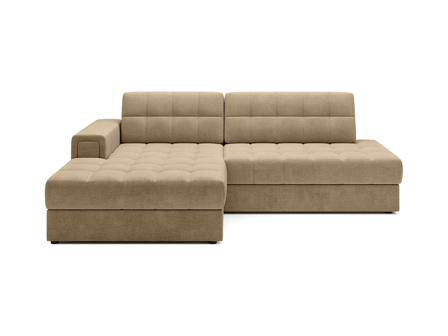 Canapé d'angle KELLY velours - Rangement et convertible-Beige foncé-Méridienne A gauche
