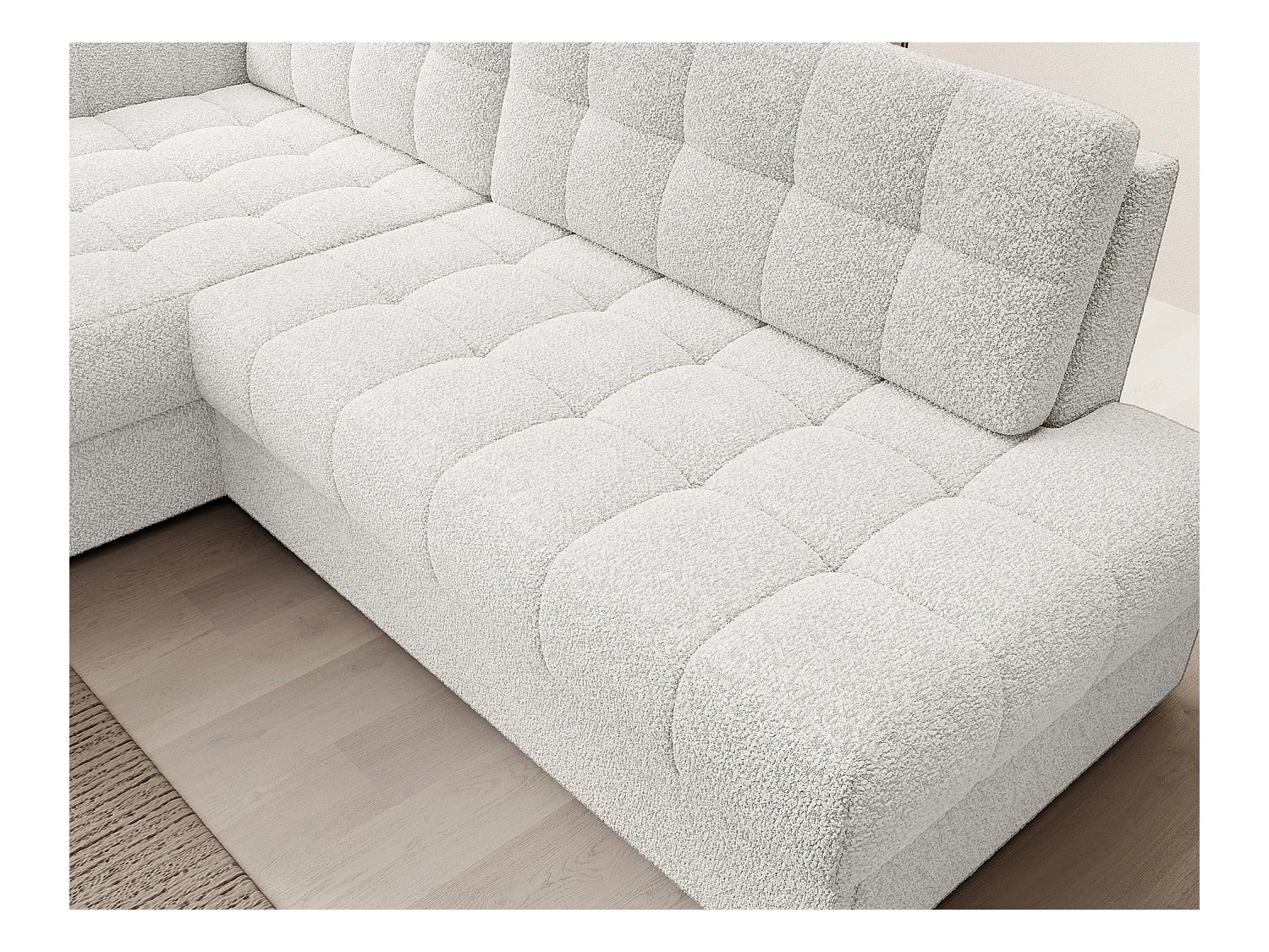 Canapé d'angle Mila L/revêtement tissu/Blanc-Bouclé