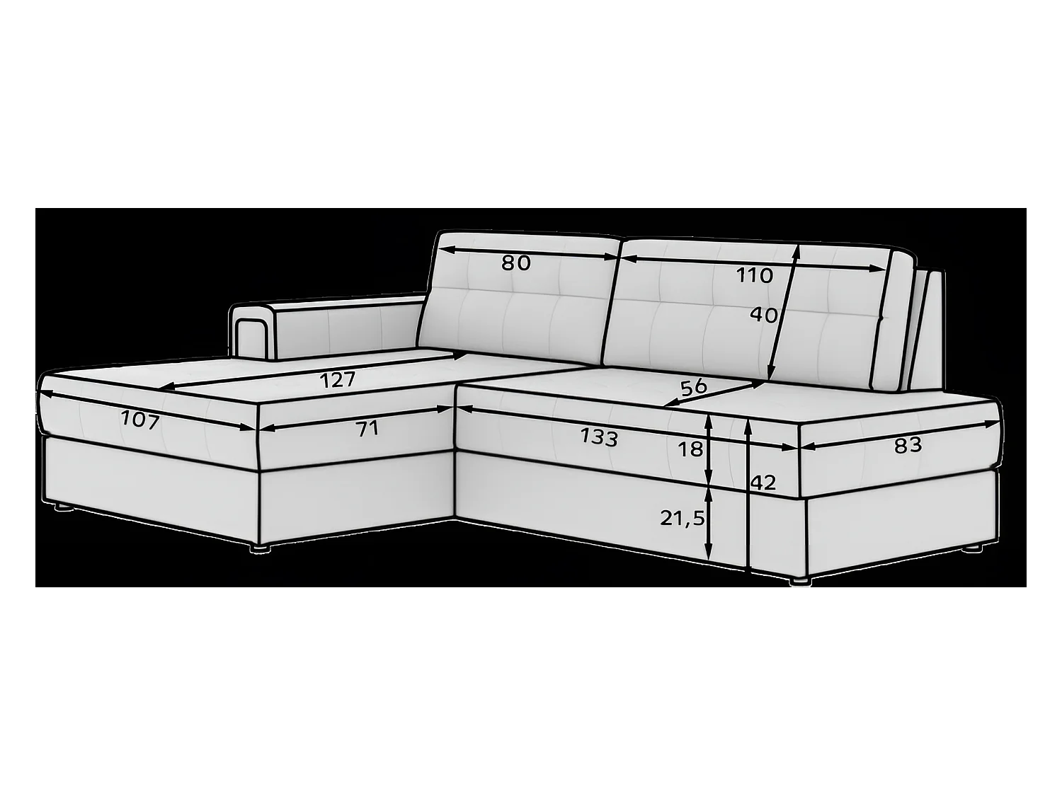 Canapé d'angle Mila L/revêtement tissu/Blanc-Bouclé