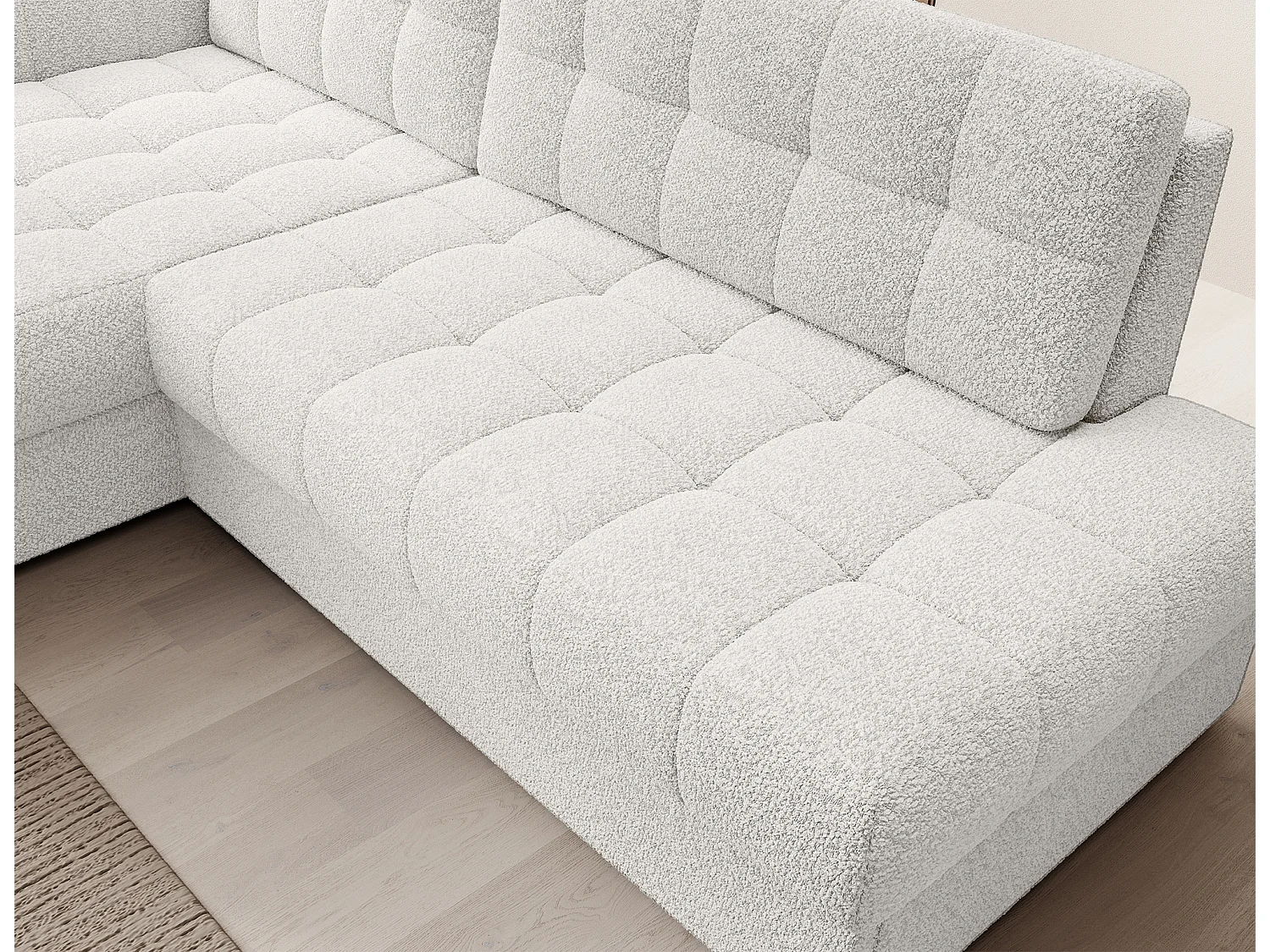 Canapé d'angle Mila L/revêtement tissu/Blanc-Bouclé