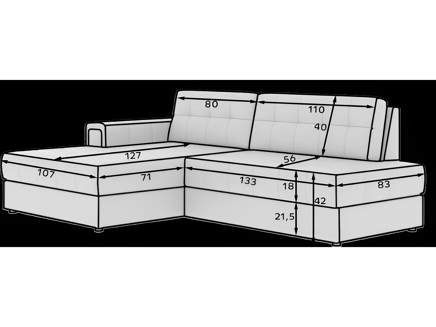Canapé d'angle Mila L/revêtement tissu/Blanc-Bouclé