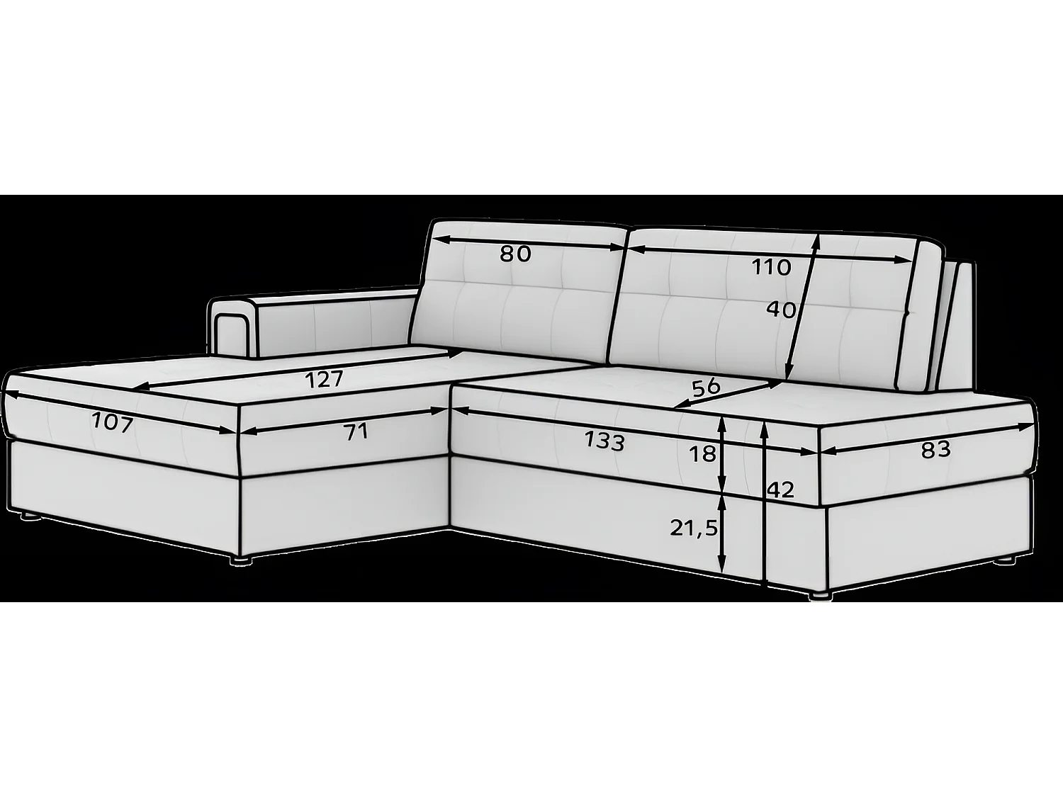 Ecksofa Mila L/Stoffbezug/Weiss-Bouclé