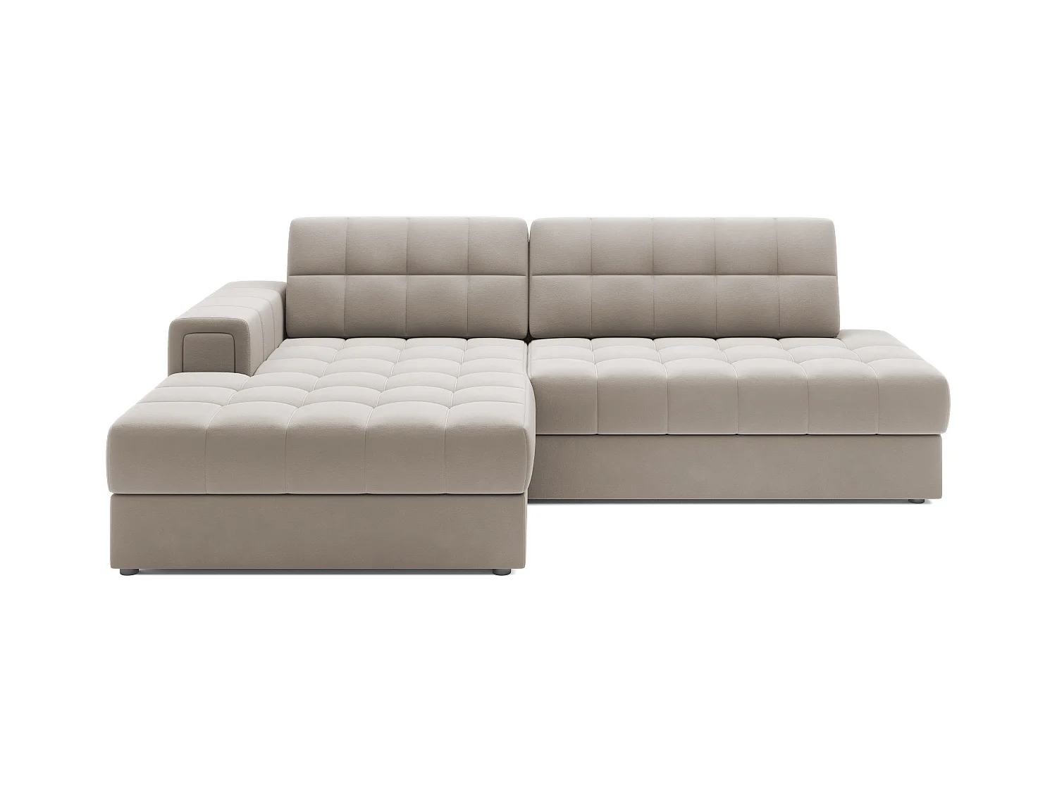 Canapé d'angle KELLY velours - Rangement et convertible-Taupe-Méridienne A gauche