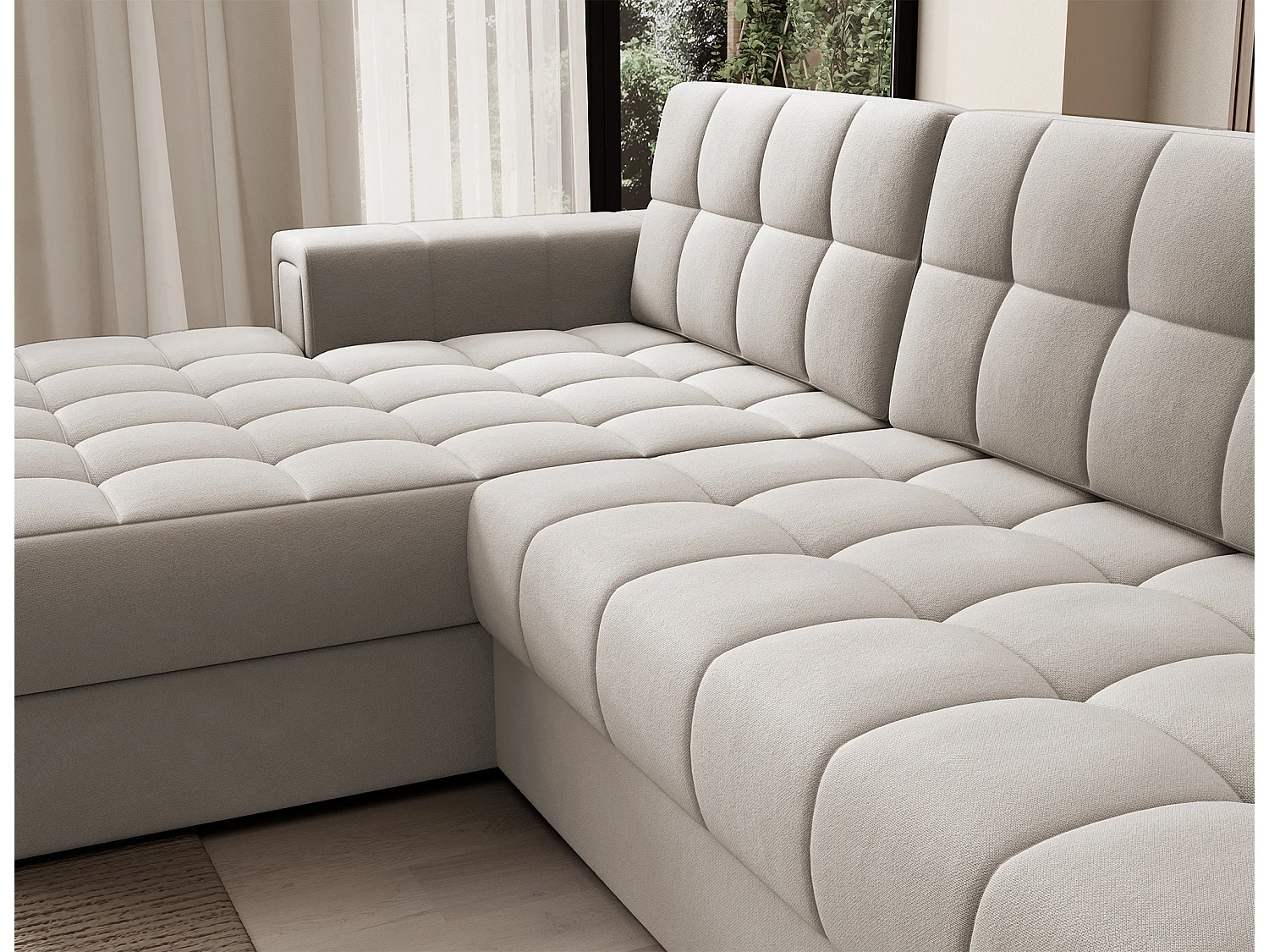 Canapé d'angle KELLY velours - Rangement et convertible-Taupe-Méridienne A gauche