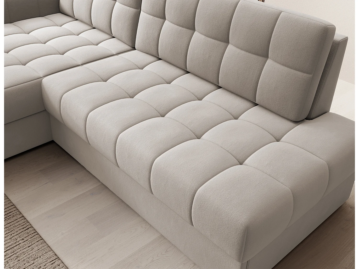 Canapé d'angle KELLY velours - Rangement et convertible-Taupe-Méridienne A gauche