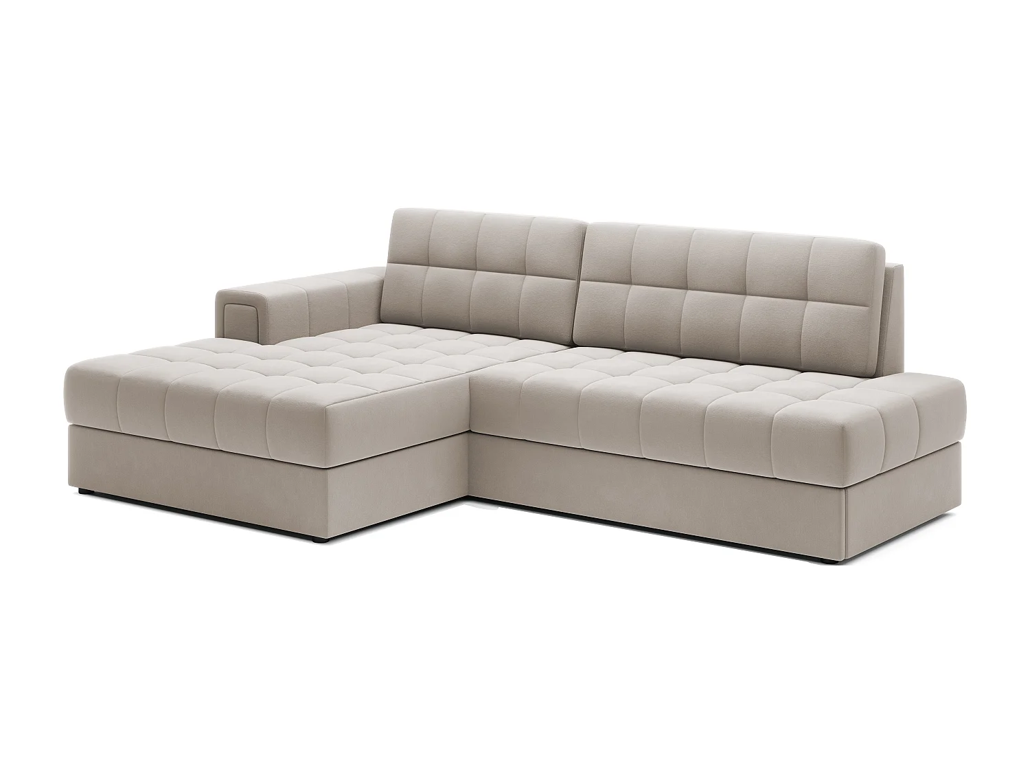 Canapé d'angle KELLY velours - Rangement et convertible-Taupe-Méridienne A gauche