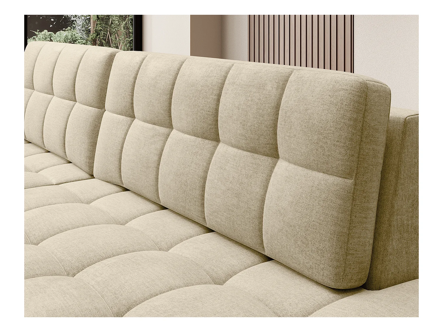 Canapé d'angle KELLY velours - Rangement et convertible-Beige clair-Méridienne A gauche