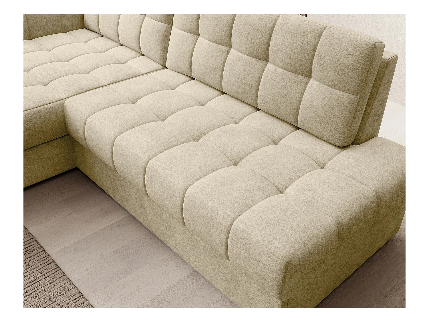 Canapé d'angle KELLY velours - Rangement et convertible-Beige clair-Méridienne A gauche