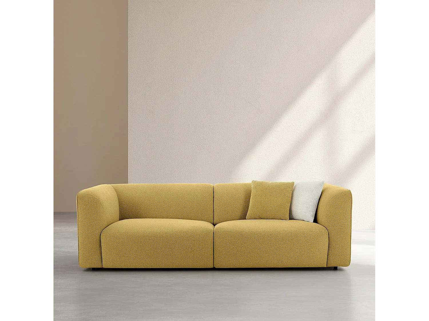 Habitat - Canapé 4 places en tissu bouclette - Jaune moutarde - Design by Nicole Aptel - Temoli