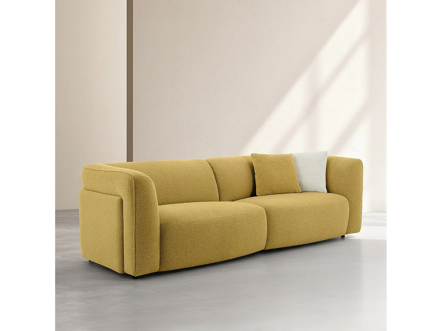 Habitat - Canapé 4 places en tissu bouclette - Jaune moutarde - Design by Nicole Aptel - Temoli