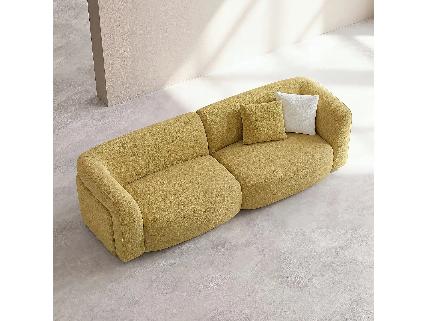 Canapé 4 places en tissu bouclette - Jaune moutarde - Design by Nicole Aptel