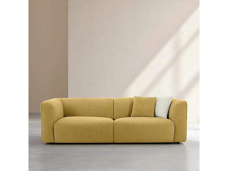 Habitat - Canapé 4 places en tissu bouclette - Jaune moutarde - Design by Nicole Aptel - Temoli