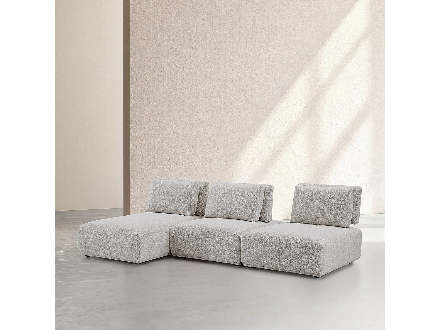 Habitat - Canapé 3 places modulable en tissu bouclette avec dossier avance-recule - Gris perle - Rudolf