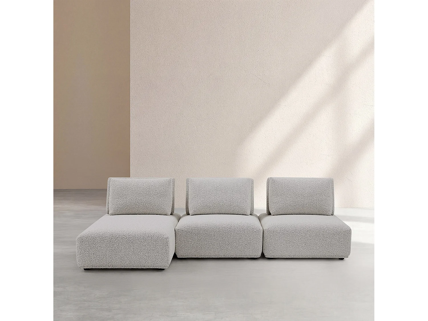 Habitat - Canapé 3 places modulable en tissu bouclette avec dossier avance-recule - Gris perle - Rudolf