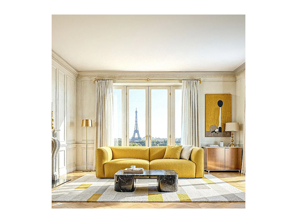 Habitat - Canapé 4 places en tissu bouclette - Crème - Design by Nicole Aptel - Temoli