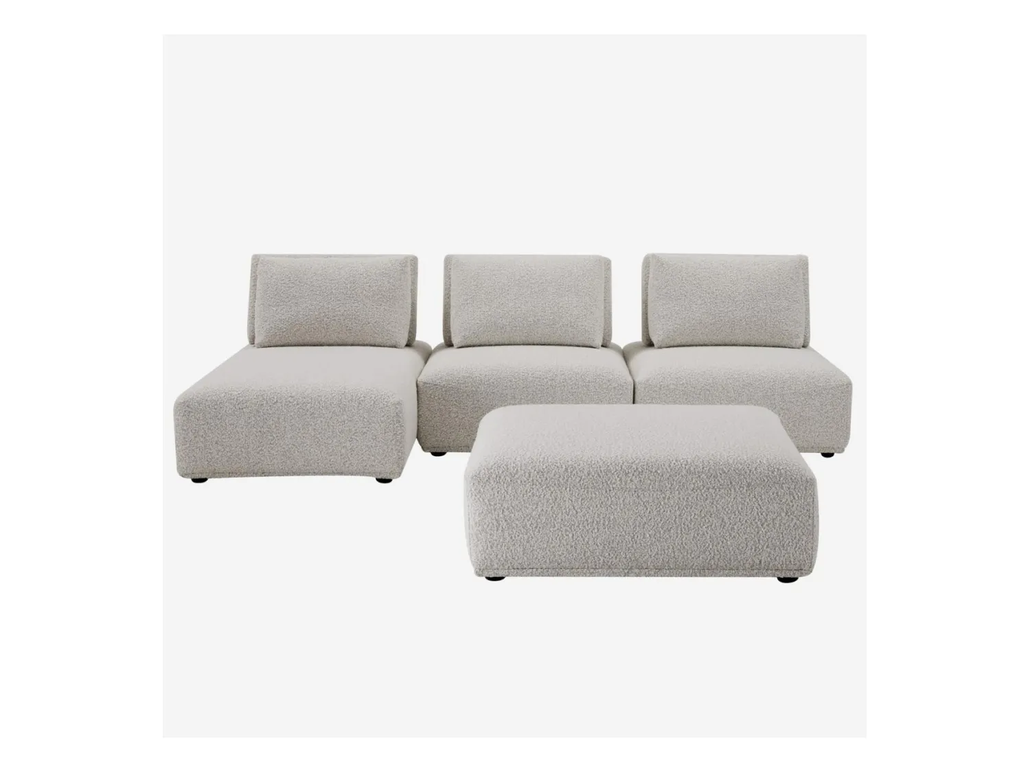 Habitat - Canapé 3 places modulable en tissu bouclette avec dossier avance-recule et repose-pieds - Gris perle - Rudolf