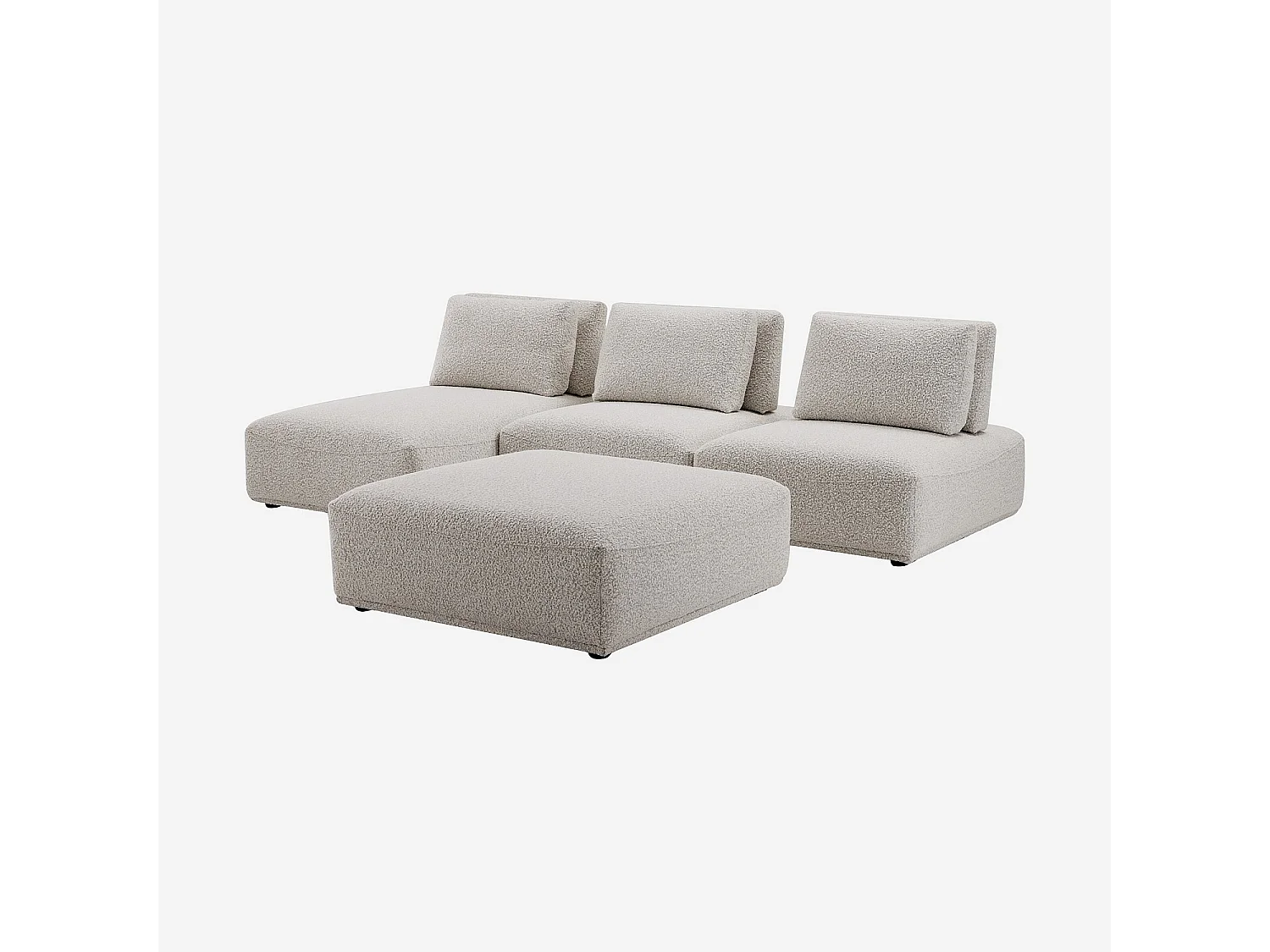 Habitat - Canapé 3 places modulable en tissu bouclette avec dossier avance-recule et repose-pieds - Gris perle - Rudolf