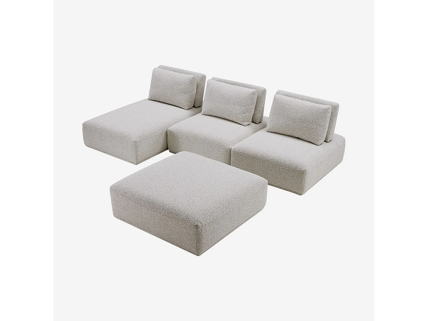 Habitat - Canapé 3 places modulable en tissu bouclette avec dossier avance-recule et repose-pieds - Gris perle - Rudolf