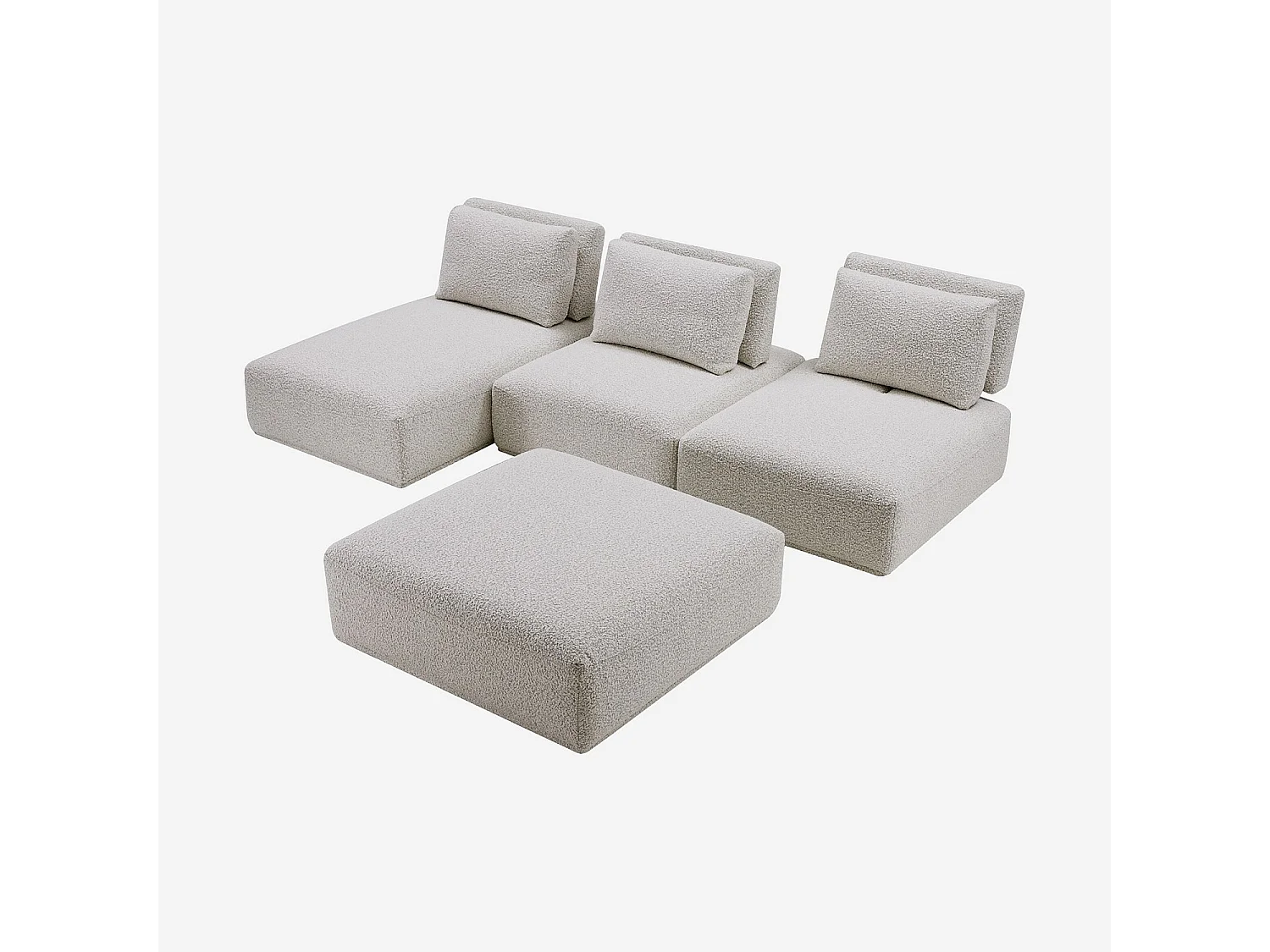Habitat - Canapé 3 places modulable en tissu bouclette avec dossier avance-recule et repose-pieds - Gris perle - Rudolf