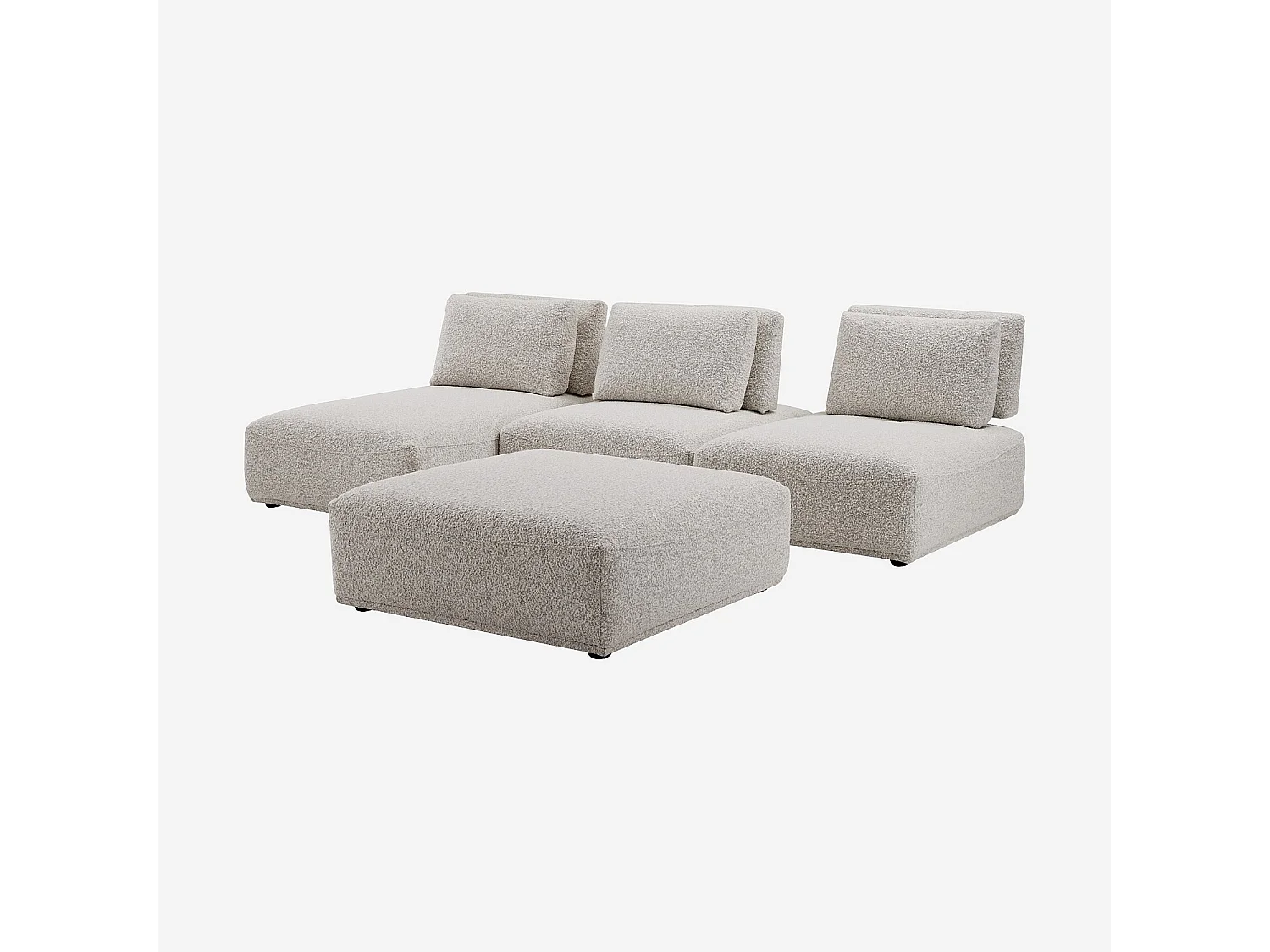Habitat - Canapé 3 places modulable en tissu bouclette avec dossier avance-recule et repose-pieds - Gris perle - Rudolf